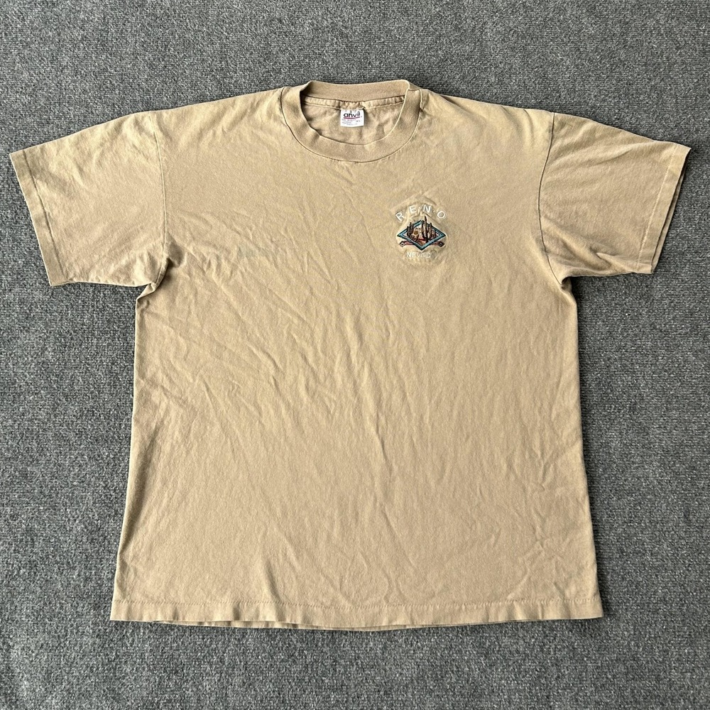 Reno Nevada Shirt Mens XL Beige Anvil Embroidered Desert Single Stitch Vintage‎